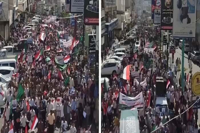 صحيفة المرصد – «من تعز لجدة موقف واحد في الشدة».. بالفيديو: آلاف اليمنيين ينظمون تظاهرة حاشدة لدعم السعودية ضد الهجمات الإيرانية