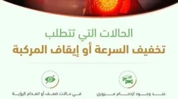 إدارة المرور تحدد 4 حالات تستوجب إيقاف المركبة أو خفض السرعة فوراً